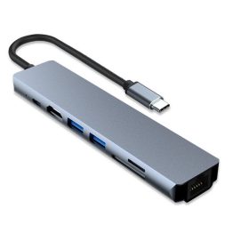   USB-C adapter hub, 7 az 1-ben dokkoló állomás 4K HDMI-vel, LAN RJ45, PD 100W, 2 db USB-A 3.1, SD / TF olvasó, USB-C adatátvitelhez 028-219