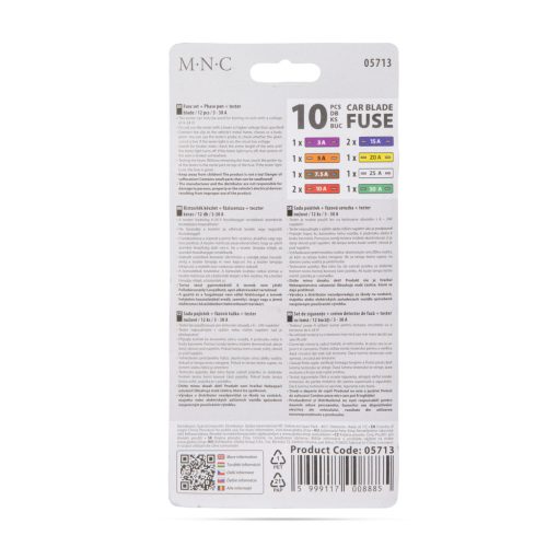 M.N.C. Biztosíték készlet 05713 + fázisceruza + teszter - késes - 10 db - 6 - 24V, 3 - 30A