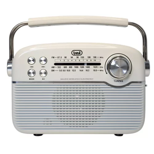 Trevi RA 7F50 BT Hordozható vintage napelemes rádió, Bluetooth-tal, USB és SD kártya bemenettel krémfehér színben 