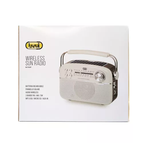 Trevi RA 7F50 BT Hordozható vintage napelemes rádió, Bluetooth-tal, USB és SD kártya bemenettel krémfehér színben 