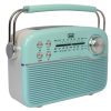 Trevi RA 7F50 BT Hordozható vintage napelemes rádió, Bluetooth-tal, USB és SD kártya bemenettel Tiffany zöld színben 