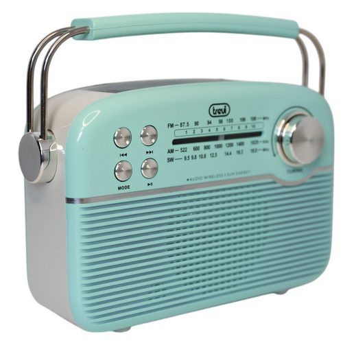 Trevi RA 7F50 BT Hordozható vintage napelemes rádió, Bluetooth-tal, USB és SD kártya bemenettel Tiffany zöld színben 