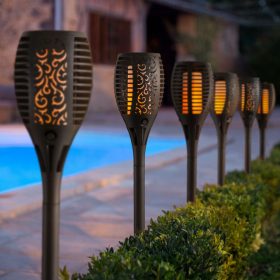   Garden of Eden 11262C LED-es szolár lámpa - leszúrható - lángeffekt - 12 sárga LED - műanyag - fekete - 10 x 58 cm