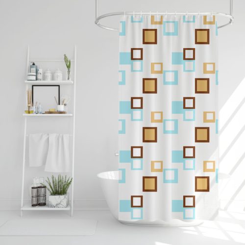 Family 11526A Zuhanyfüggöny szett fürdőpamaccsal - 3 féle - kék, zöld mintás - 180 x 180 cm