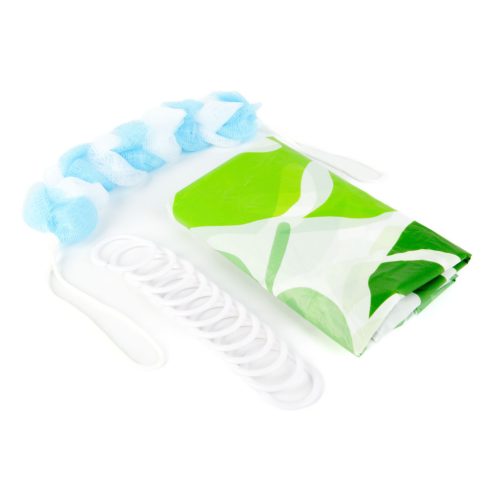 Family 11526A Zuhanyfüggöny szett fürdőpamaccsal - 3 féle - kék, zöld mintás - 180 x 180 cm