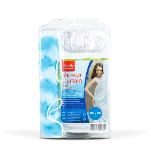 Family 11526A Zuhanyfüggöny szett fürdőpamaccsal - 3 féle - kék, zöld mintás - 180 x 180 cm