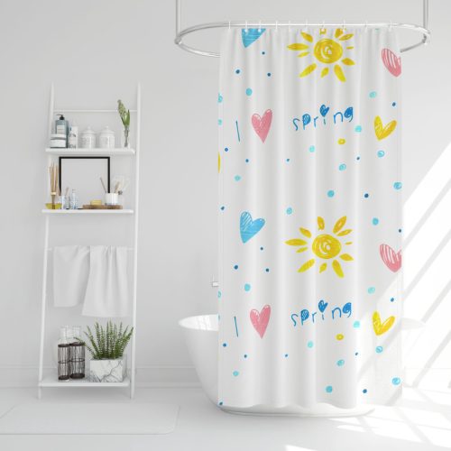 Family 11526B Zuhanyfüggöny - 3 féle - kék, tavasz, kockás mintás - 180 x 180 cm