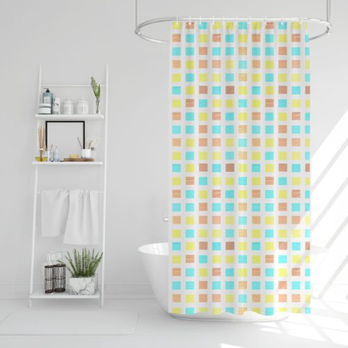 Family 11526B Zuhanyfüggöny - 3 féle - kék, tavasz, kockás mintás - 180 x 180 cm