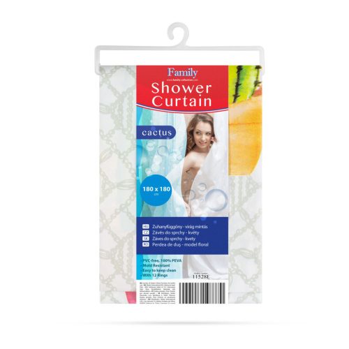 Family 11528E Zuhanyfüggöny - kaktusz mintás - 180 x 180 cm