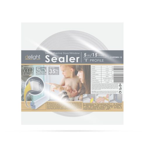 Delight 11595WH-15 Öntapadós ajtó- ablakszigetelő habszalag - 5 m - fehér 15 mm