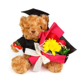   11977 Műnövény dekoráció - maci, virággal - 28 x 17 x 17 cm