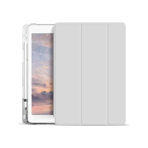 XPRO™ Smart Book tok pencil tartóval és teljesen átlátszó szilikon hátlappal szürke Apple Ipad 10,2" 2019 készülékhez