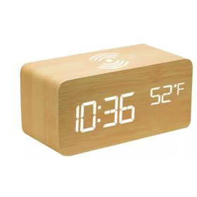   XPRO™ Digitális ébresztőóra vezeték nélküli QI töltővel bambusz 5W