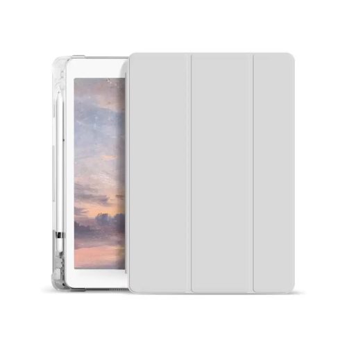 XPRO™ Smart Book tok pencil tartóval és teljesen átlátszó szilikon hátlappal szürke Apple Ipad 10,9" (2022) 10. generációs készülékhez
