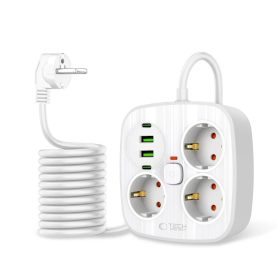   Tech-Protect PCS3X4 Power Strip elosztó 2*USB-C+2*USB-A 2M fehér