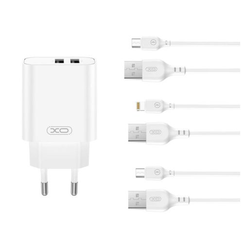 XO CE34 Hálózati töltő szett 2*USB-A 2,4A + Lightning kábellel