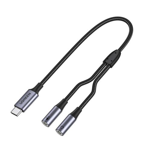 UGREEN CM445 audio adapter, USB-C 2x Mini Jack 3,5 mm-es AUX csatlakozóra, szürke (20190)