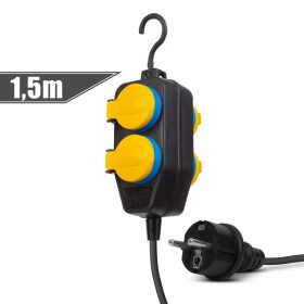   Delight 20223D Kültéri elosztó fedéllel - 1,5 m - 4 x 230V - 3 x 1,5 mm2, gumi - IP44