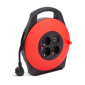   Delight 20239 Kábeldob műanyag tartóval - 3 x 1,5 mm² - 2 x USB - 10 m