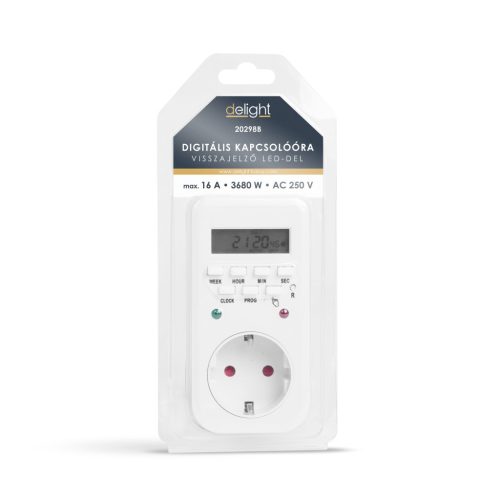 Delight 20298B Digitális kapcsolóóra - visszajelző LED-del - 250V - 16A
