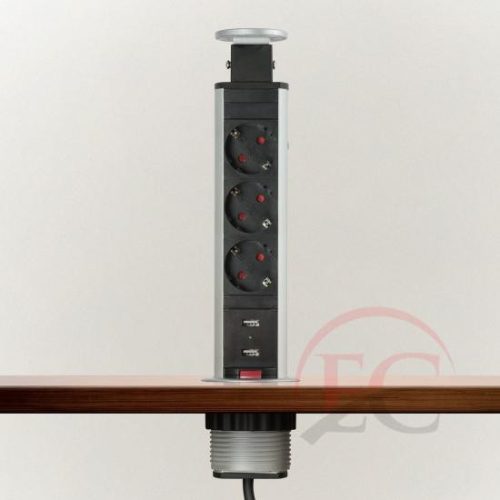 Delight rejtett 3-as szálcsiszolt hálózati elosztó + 2db USB (20430BU)