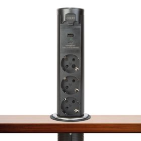   Delight 20453B Motoros rejtett elosztó - "Touchcontrol" - 3-as + USB + Type-C - fekete