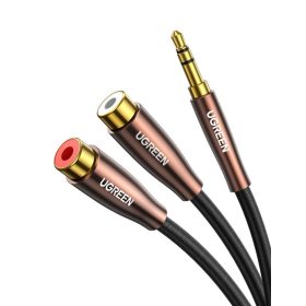   UGREEN 3, 5 mm mini jack (aljzat) - 2xRCA (csatlakozó) audio kábel 1m barna (AV194 50129)