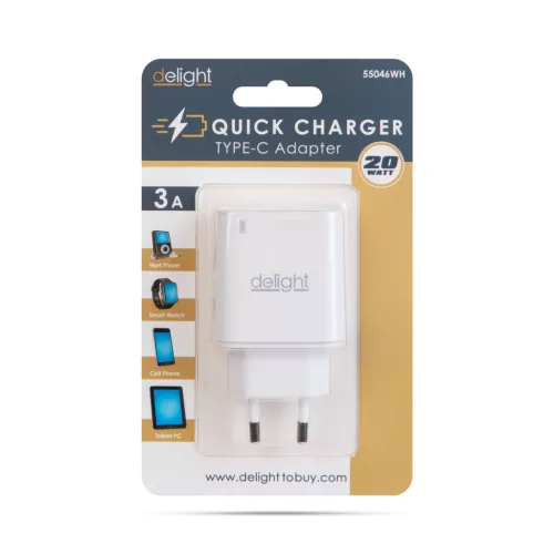 Delight 55046WH Adapter - Type-C - gyorstöltő, PD20W - fehér