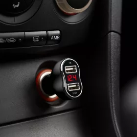  MNC 55055BK Autós szivargyújtó adapter - 2 x USB, feszültségmérővel és árammérővel - fekete
