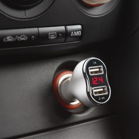   MNC 55055WH Autós szivargyújtó adapter - 2 x USB, feszültségmérővel és árammérővel - fehér