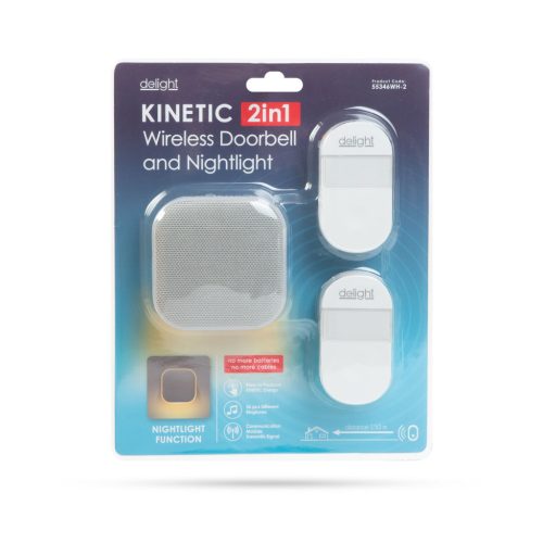 Delight 55346WH-2, 2 az 1-ben vezetéknélküli csengő és éjjelifény - Kinetic - 2 kültéri - fehér