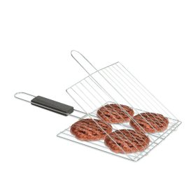   BBQ 56300D Grill hamburger sütő rács - króm bevonattal, fa nyéllel - 38 x 22 cm