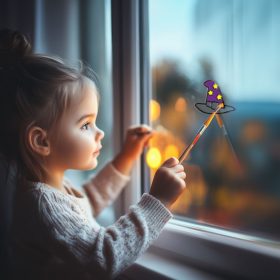   Family 56548B Halloween-i kifesthető ablakdekor - boszorkánykalap - 4 szín - ecsettel