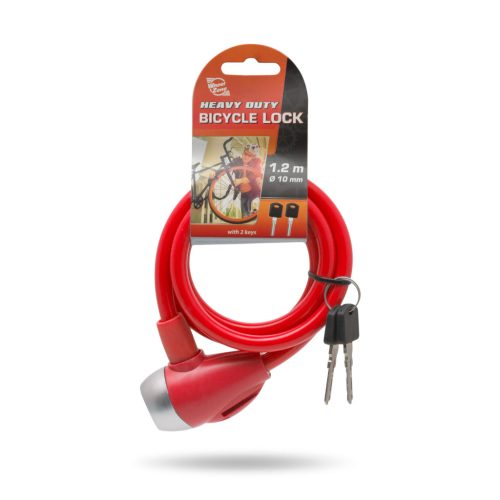 Delight 57077RD Kerékpár lakat  Ø10 mm x 120 cm, piros