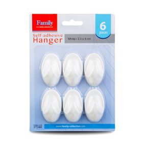   Family 57348 Öntapadós akasztó - fehér - műanyag - 2,5 x 4 cm - 6 db / csomag