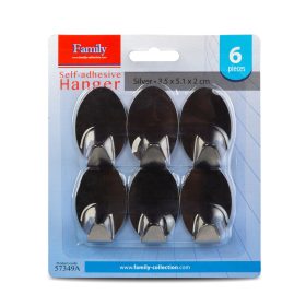   Family 57349A Öntapadós akasztó - rozsdamentes acél - 6 db / csomag
