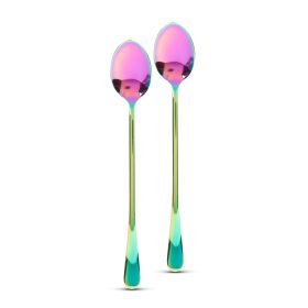   Family 57579 Rozsdamentes acél kávéskanál / latte macchiato kanál - szivárványos - 195 x 32 mm - 2 db / csomag