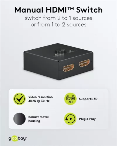 Goobay 58485 Kétirányú elosztó/kapcsoló, HDMI Switch (4K @ 30Hz)