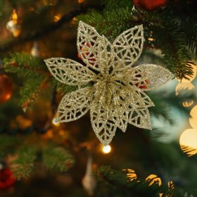   Family 58947A Karácsonyi dísz - csipeszes - glitteres virág - arany - 3 db / csomag