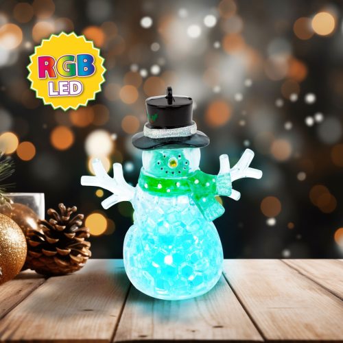 Karácsonyi LED-es hóember - zöld - RGB LED - 9 x 8 x 5 cm, 58978B