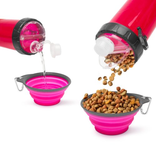 Yummie 60034A Összenyomható kutyatál kulaccsal - rózsaszín