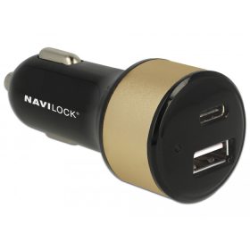 Navilock Autós töltő 1 x USB Type-C  + 1 x USB A-típusú