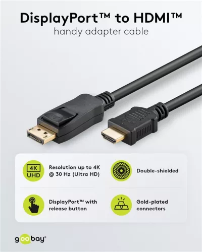 Goobay 64835 DisplayPort v1.1 - HDMI kábel, 1m, 4K/30Hz, Fekete