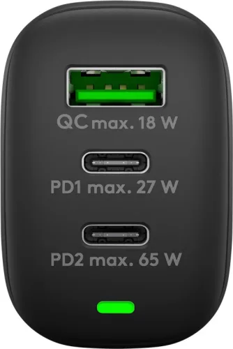 Goobay 65407 PD GaN USB-A / 2x USB-C Hálózati töltő - Fekete (65W)