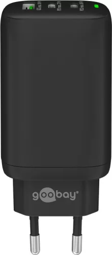 Goobay 65407 PD GaN USB-A / 2x USB-C Hálózati töltő - Fekete (65W)