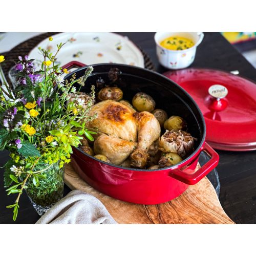 Noral 66667010 Öntöttvas kacsasütő fedővel zománcozott 30 cm, piros