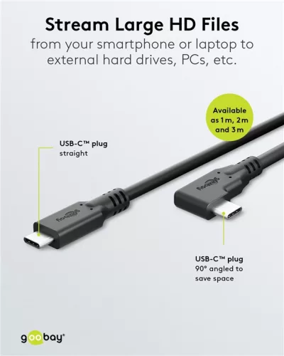 Goobay 79421 Adatkábel  90° - Type-C / Type-C - fekete - 1 m - 3 A - 60 W