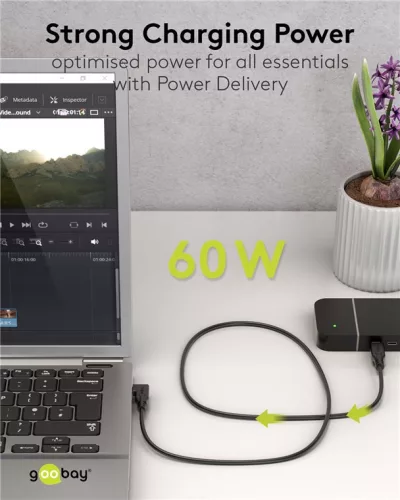 Goobay 79421 Adatkábel  90° - Type-C / Type-C - fekete - 1 m - 3 A - 60 W