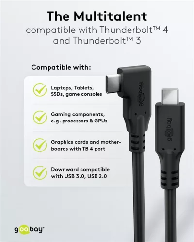 Goobay 79421 Adatkábel  90° - Type-C / Type-C - fekete - 1 m - 3 A - 60 W