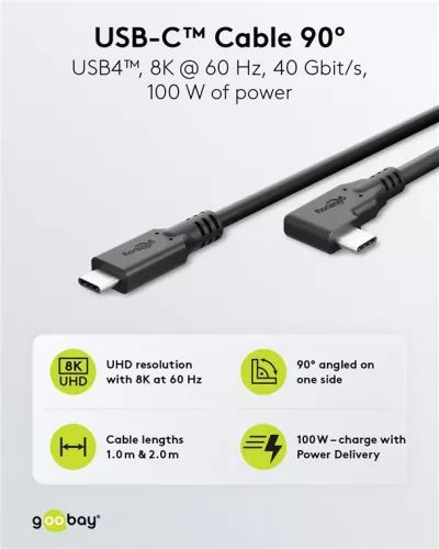 Goobay 79431 Adatkábel 90° - Type-C / Type-C - fekete - 2 m - 5 A - 100 W